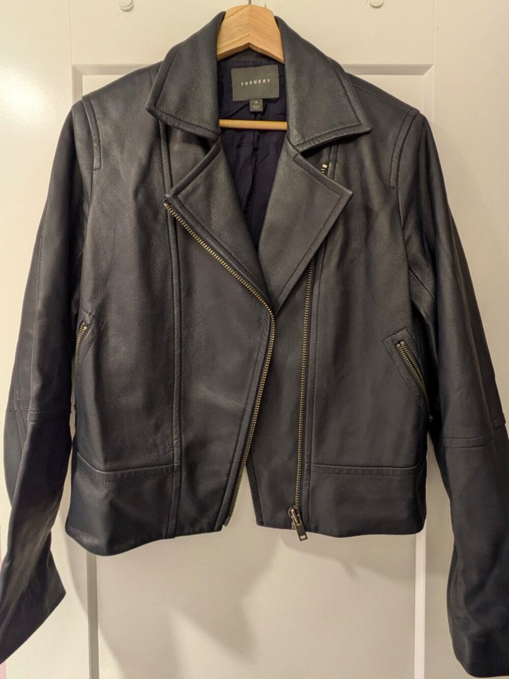 Navy/Black Trenery Wool Biker Jacket